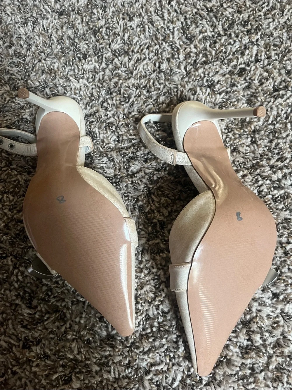 Steve Madden Delilah Cream Pointed Toe Slingback Heels with Silver Buckle